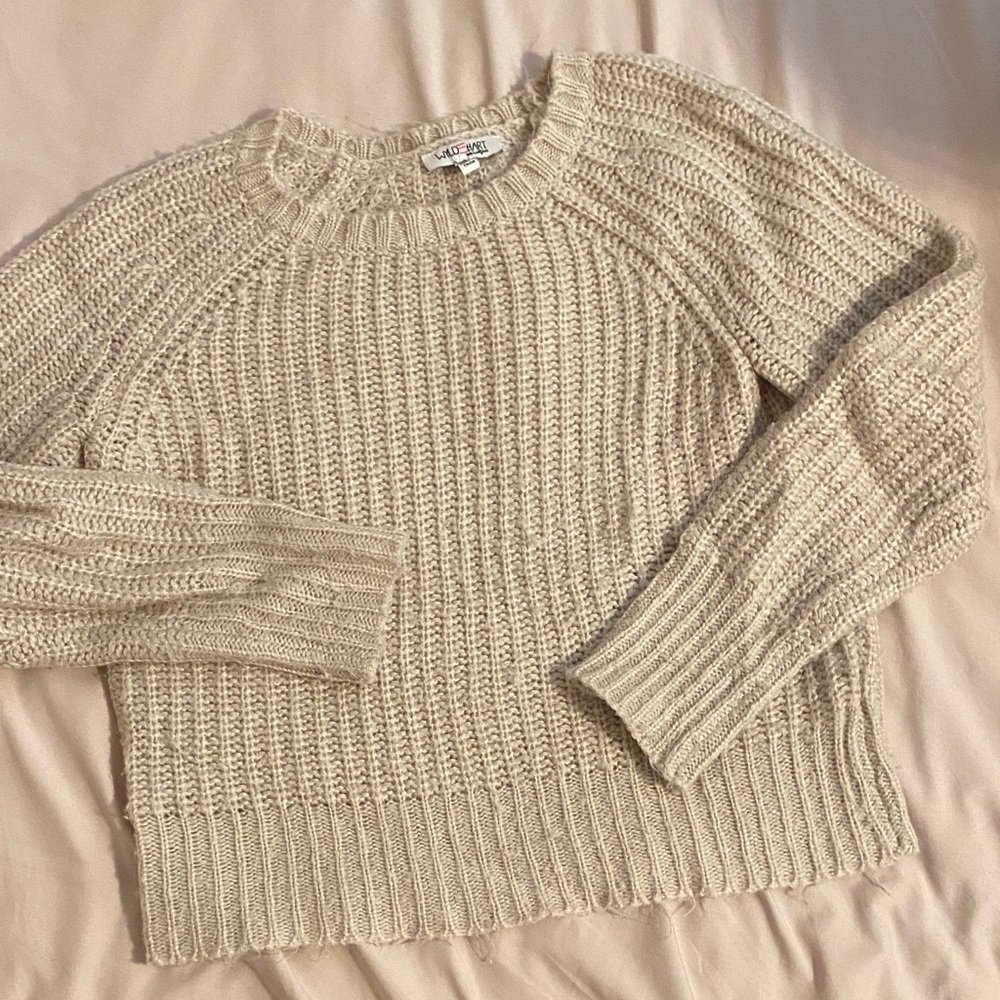 Wyld Hart Crewneck Cream Beige Sweater Sz S